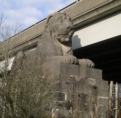 Monumental Lion guarding Britannia Bridge, Wales