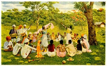 East Indian coolies on a Trinidad Cacao Estate, circa 1903.